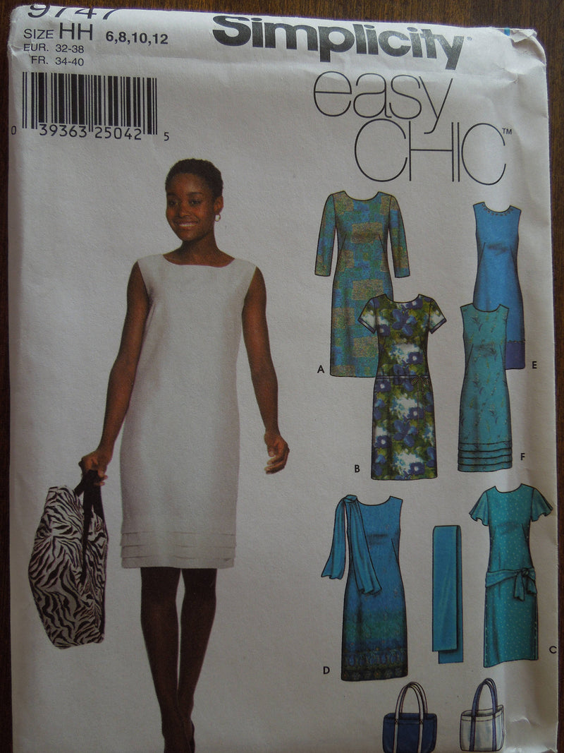 Simplicity 9747, Misses, Dresses, Totes, Sz Varies, UNCUT sewing pattern,