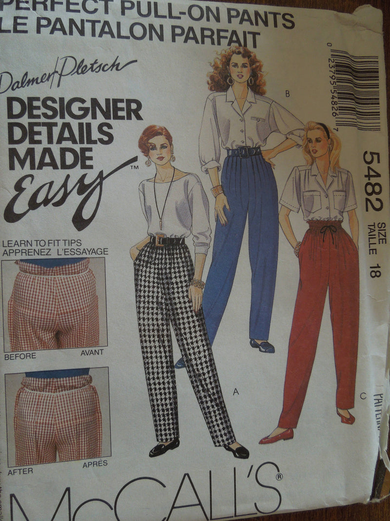 McCalls 5482, Misses, Pants, Size varies, UNCUT sewing pattern,