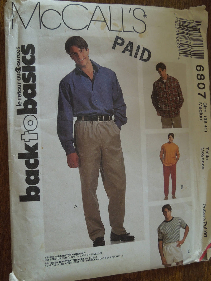 McCalls 6807, Mens, Shirts, Pants, Shorts, UNCUT Sewing Pattern