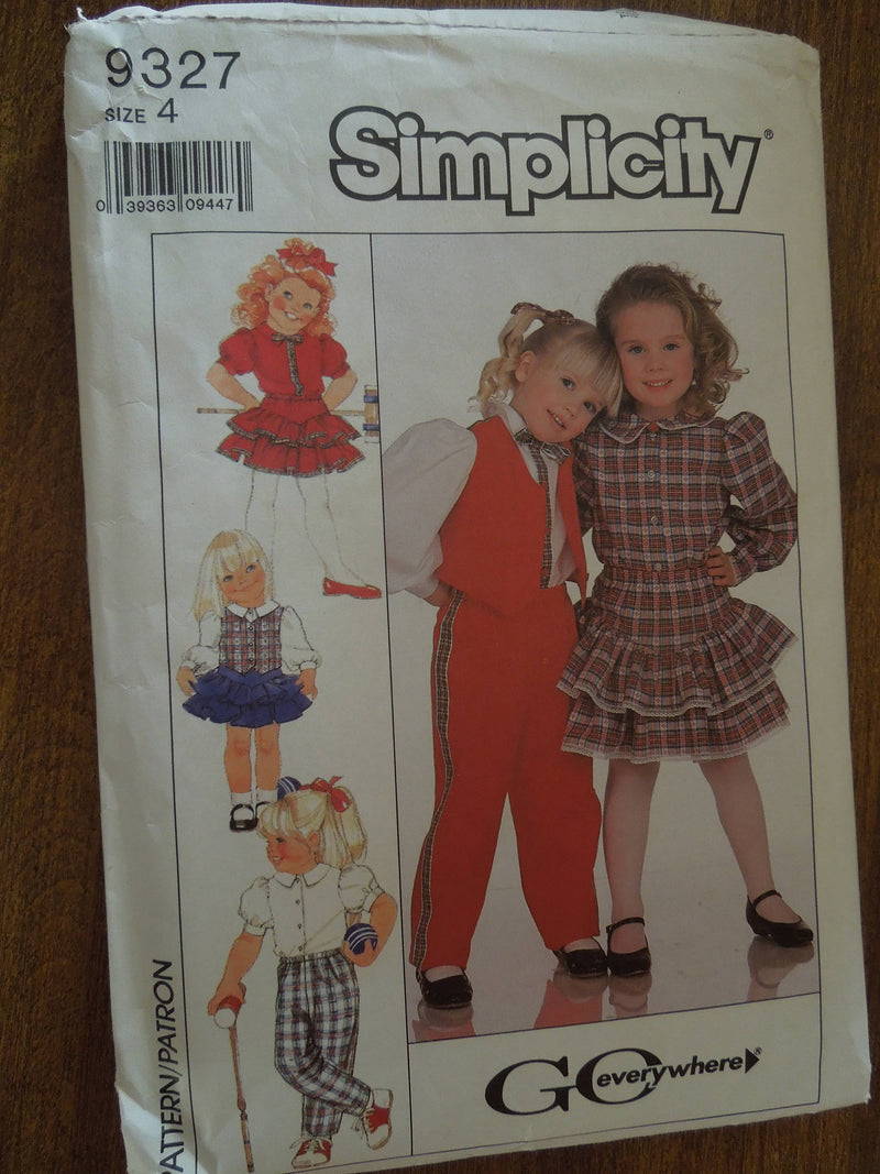 Simplicity 9327, Girls, Separates, Size 4, UNCUT sewing pattern,