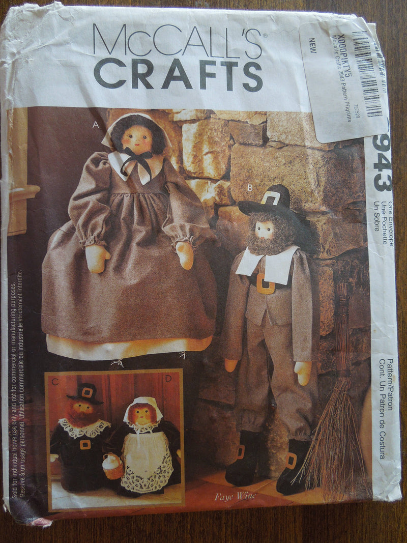 McCalls 2973, pilgrim dolls, Holiday decor, Craft supplies, UNCUT sewing pattern,