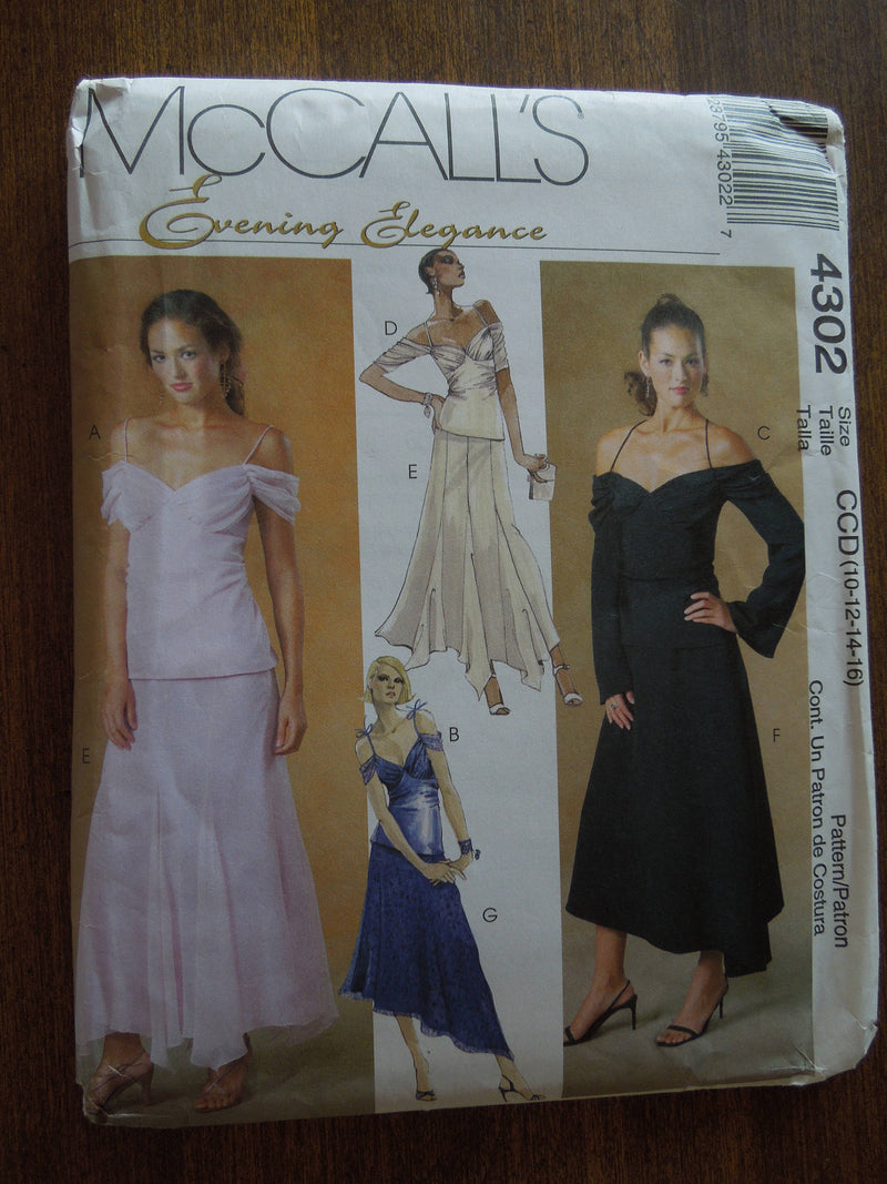 McCalls 4302, Misses, Evening Wear, Tops, Skirts, Petite, UNCUT sewing pattern,