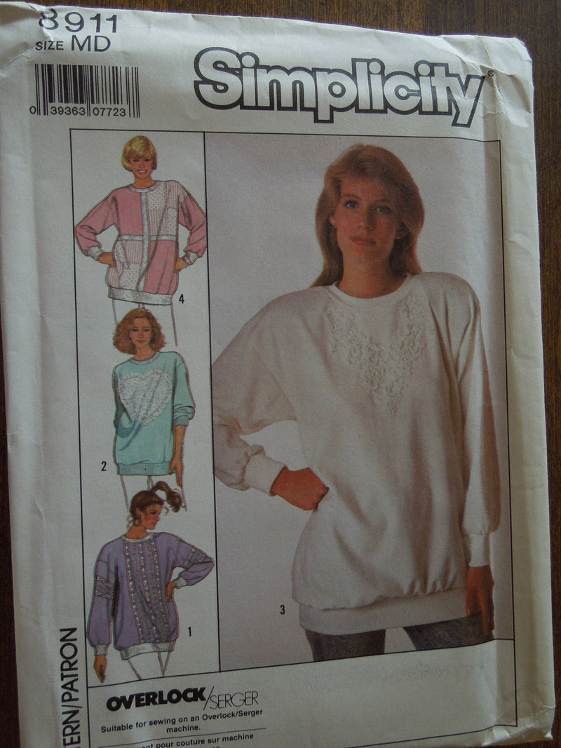 Simplicity 8911,  Misses, Sweatshirts, Pullover knit fabric, UNCUT sewing pattern,