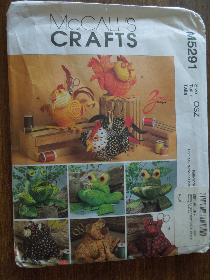 McCalls M5291, Animal sewing caddies, UNCUT sewing pattern,  sewing organizer, crafts