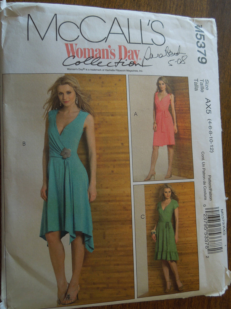 McCalls M5379, Misses, Dresses, Sizes 4-12, UNCUT sewing patterns,