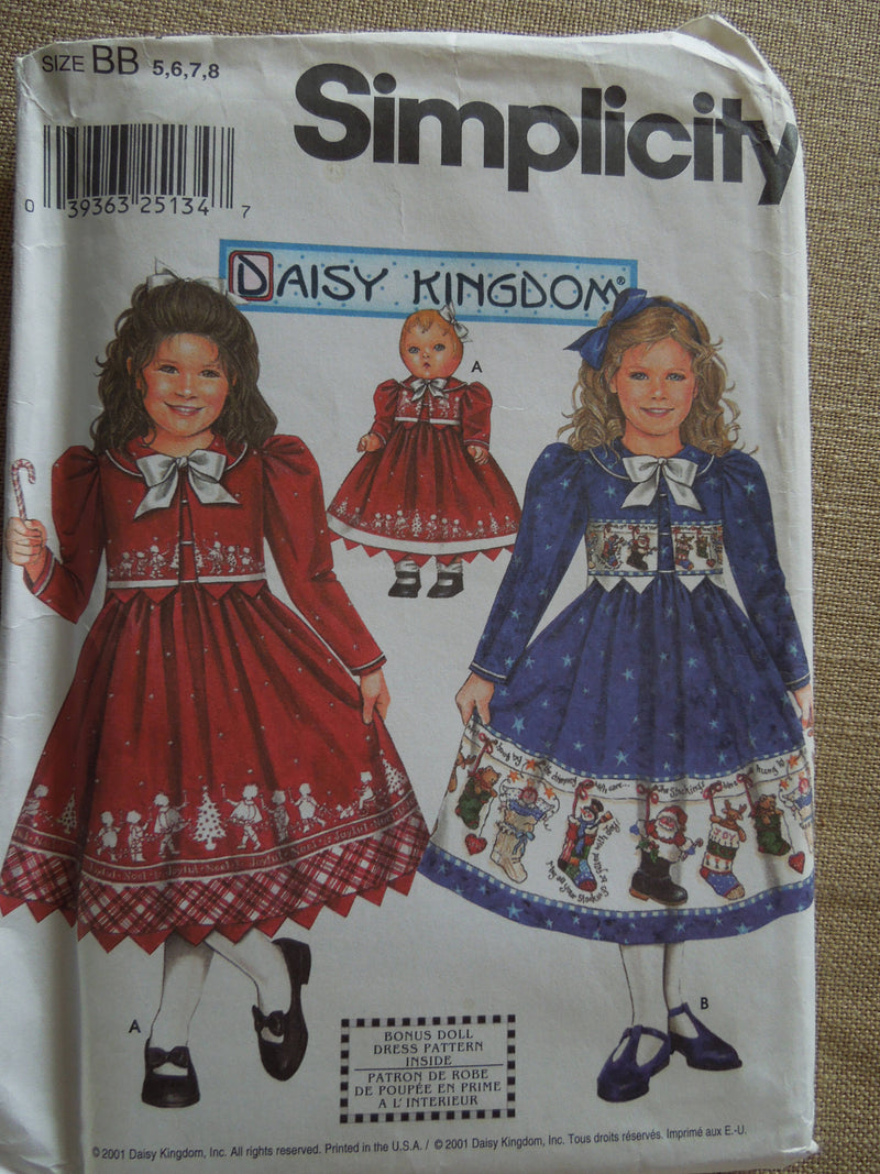 Simplicity 9847, Daisy Kingdom, Girls, Dresses, Doll Clothing,  UNCUT sewing pattern,