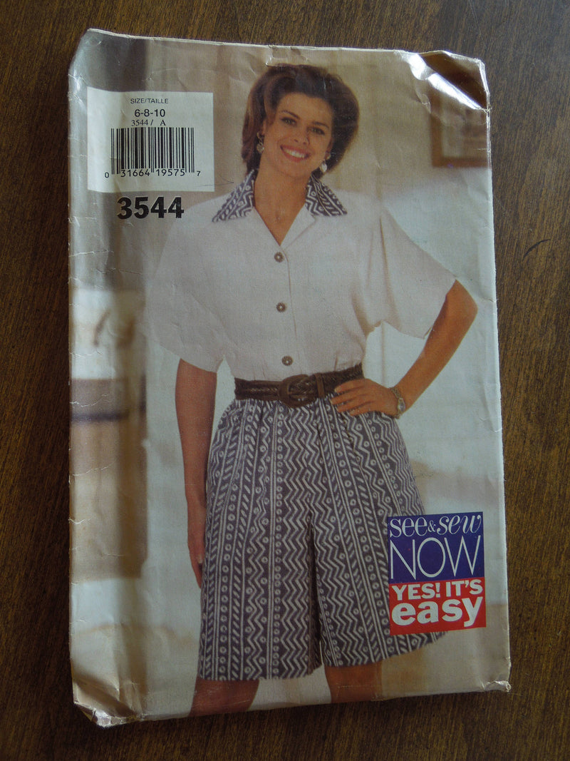 Butterick See and Sew 3544, Misses, Tops, Shorts, UNCUT sewing patterns,