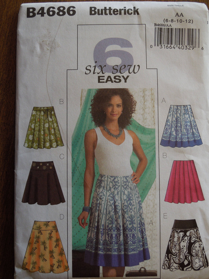 Butterick B4686, Misses, Skirts, UNCUT sewing pattern, Sz Varies