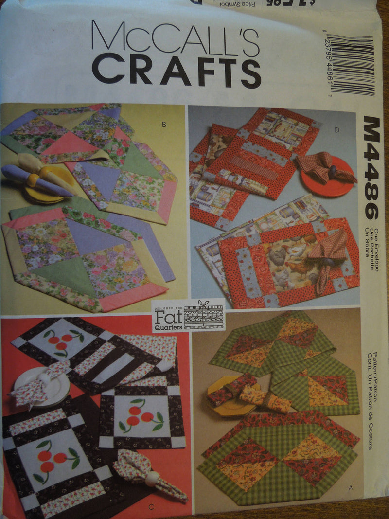 McCalls M4486, Fat Quarters Runners, Placemats and Napkins, UNCUT sewing pattern,  table linens