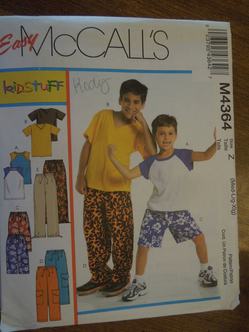 McCalls M4364,  Boys, Separates, Sizes varies, UNCUT sewing pattern, stretch knits,