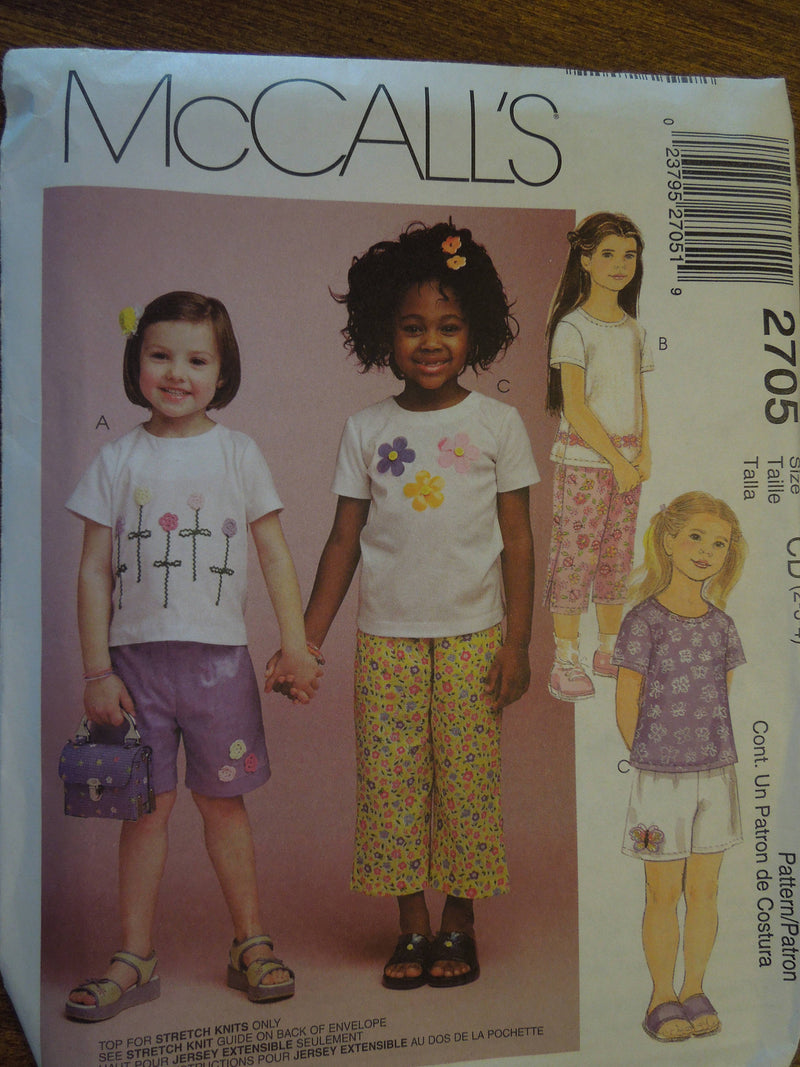 McCalls 2705, Girls Pants, Shorts, Tops, UNCUT sewing pattern,