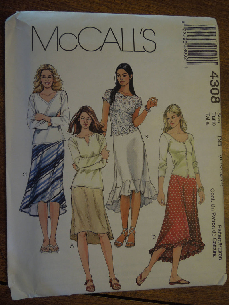 McCalls 4308, Misses, Skirts, Petite, UNCUT sewing pattern,