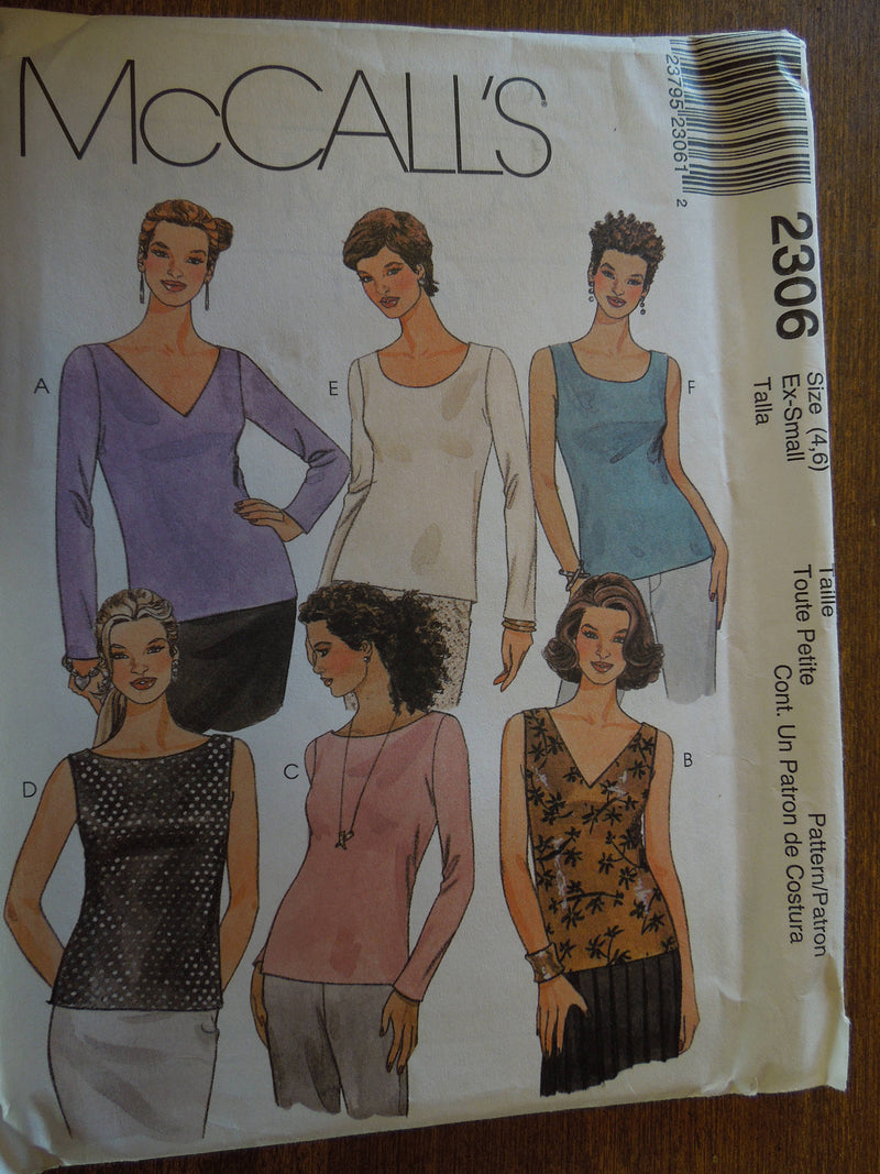 McCalls 2306, Misses Tops, Pullover, Bias Cut, UNCUT sewing pattern,