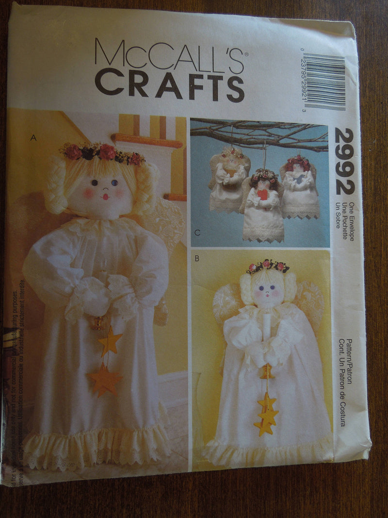 McCalls 2992, Crafts, Angel ornaments, wall hanging, standing angel greeter, UNCUT sewing pattern, holidays