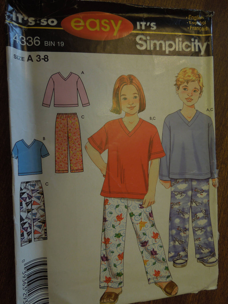 Simplicity 4336,Childrens, Sleepwear,  UNCUT sewing pattern,