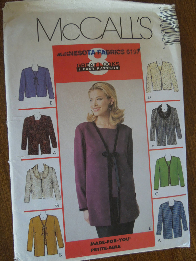 McCalls 9536, Misses, Tops, Cardigans, Petite, Sizes 12-14, UNCUT sewing pattern,