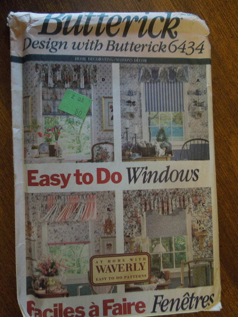 Butterick 6434, Window Treatments, Valances, Shades,  UNCUT sewing pattern,