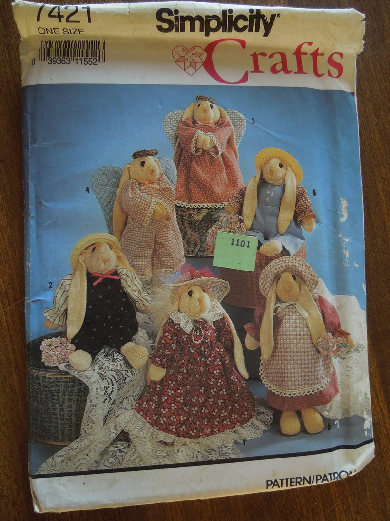 Simplicity 7421, 10" tall bunnies, sock bunny, clothes, UNCUT sewing pattern, crafts