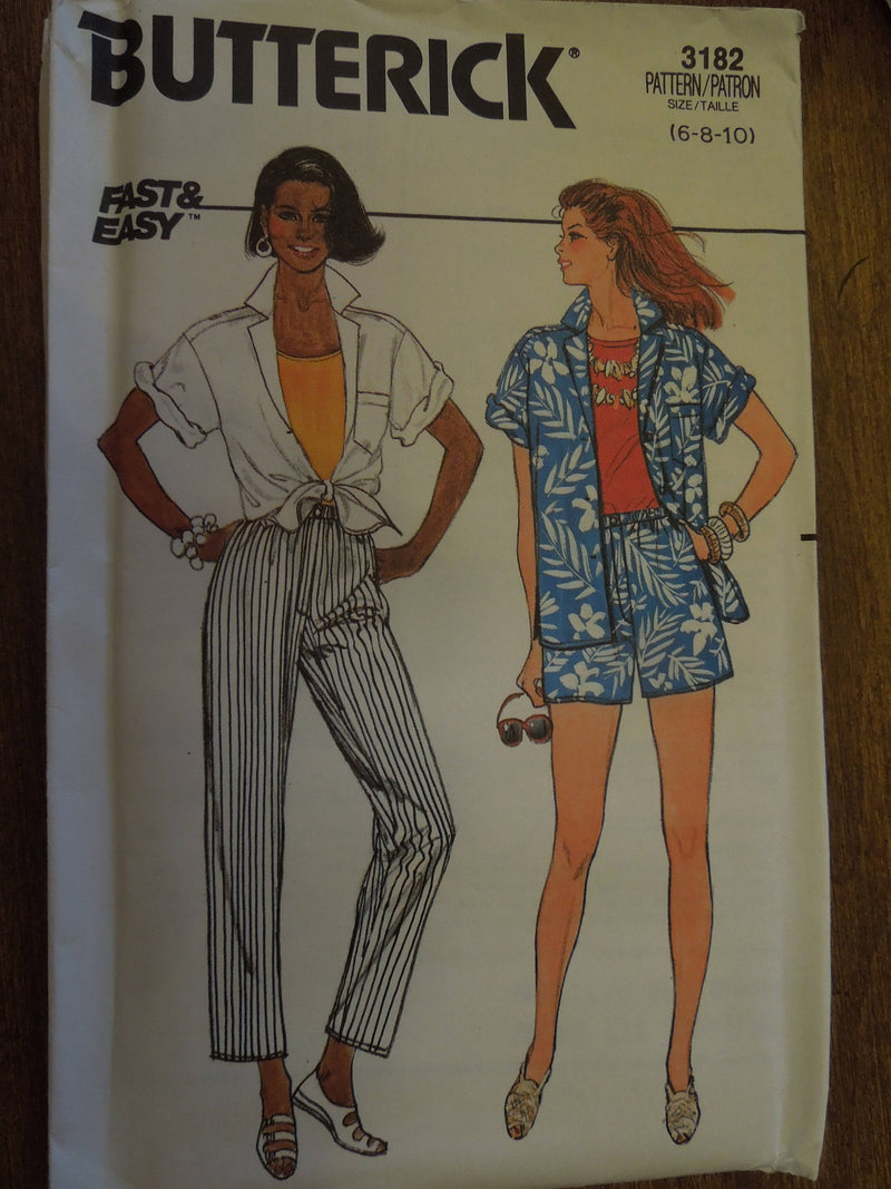 Butterick 3182, Misses Shirts, Shorts, Pants, UNCUT sewing pattern,