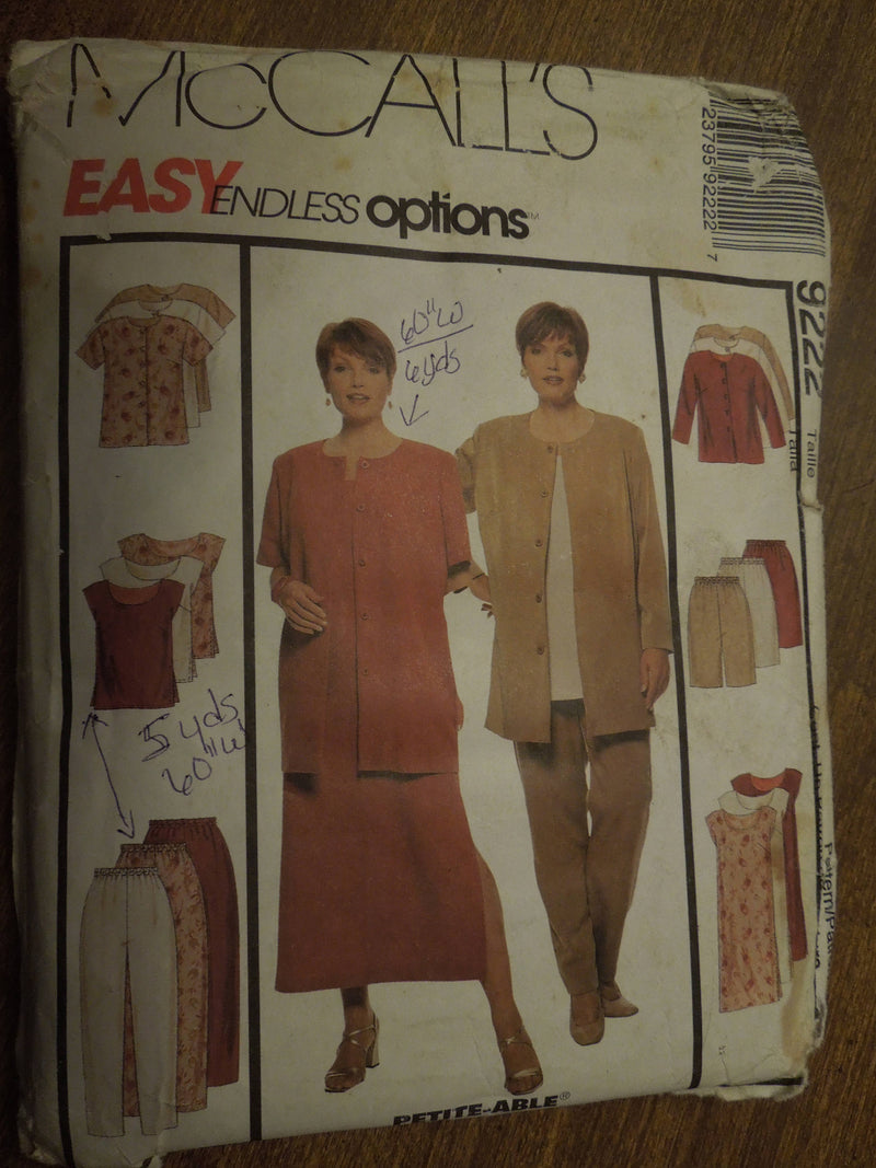 McCalls 9222, Womens Separates, Size varies, UNCUT sewing pattern,