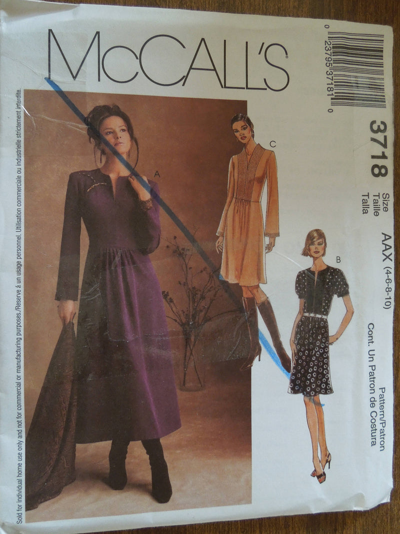 McCalls 3718, Misses Dresses, UNCUT sewing pattern,  SALE