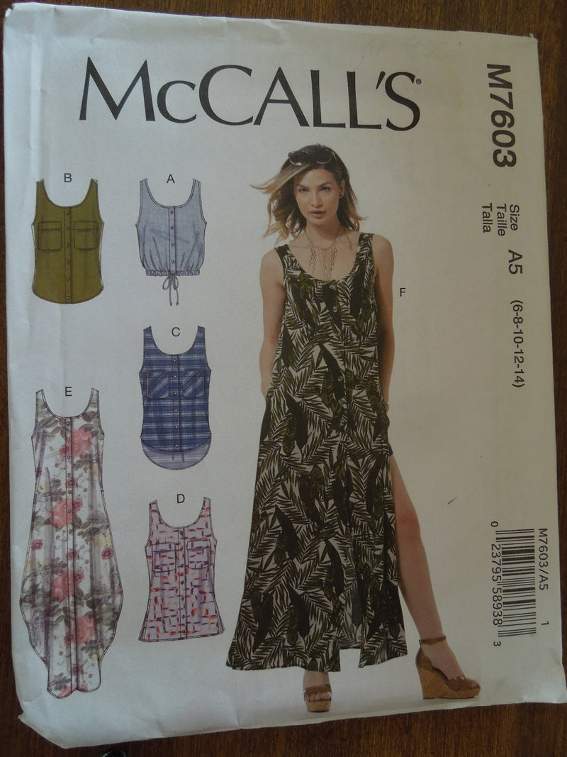 McCalls M7603,  Misses, Tops, Sizes 6 to 14,  UNCUT sewing pattern,