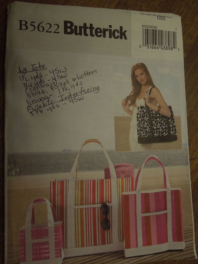 Butterick B5622, totes, bags, handbags, UNCUT sewing pattern,
