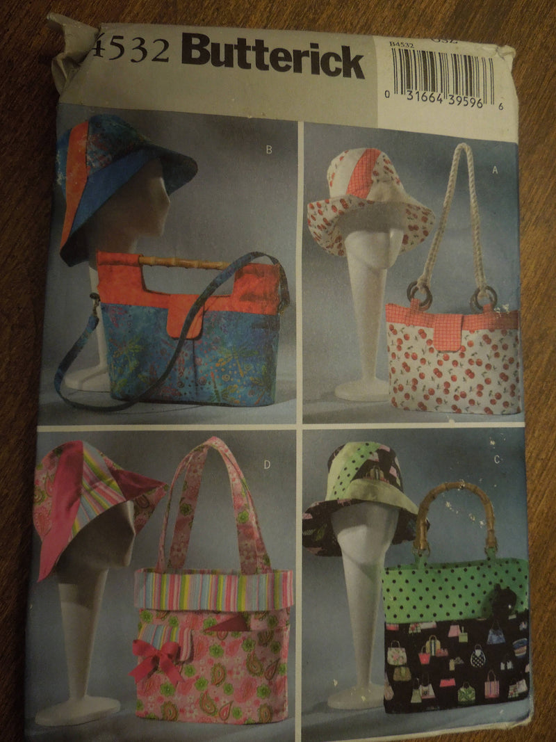 Butterick B4532, handbags, totes and hats, UNCUT sewing pattern,