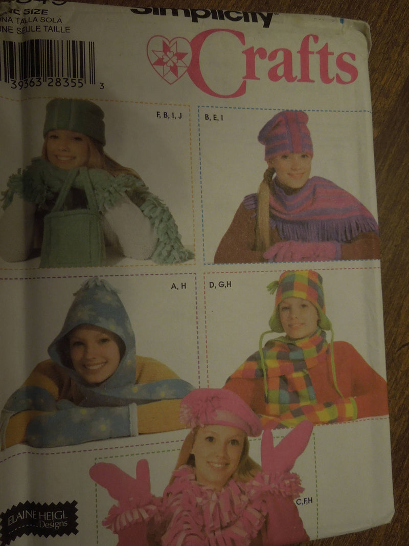 Simplicity 4849, hats, scarf, mittens, gloves, bag, beret, UNCUT sewing pattern,