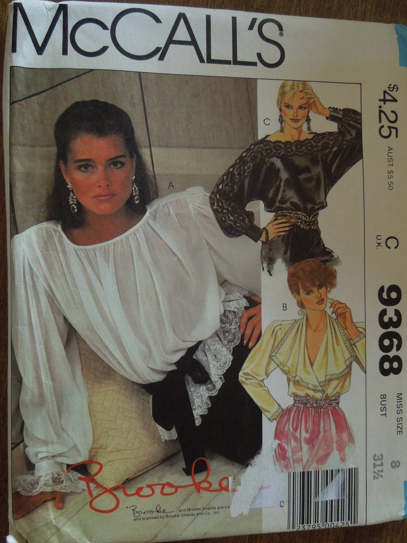 McCalls 9368, Misses Blouses, Pullover Style UNCUT sewing pattern,