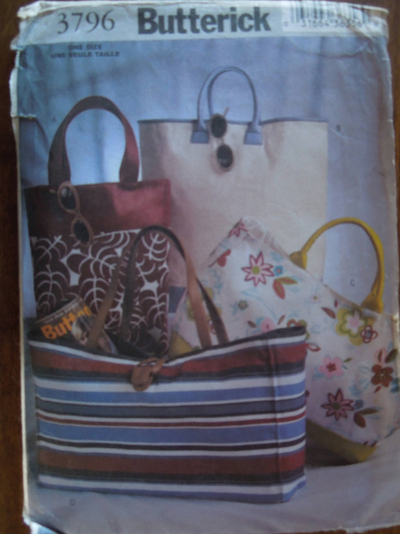 Butterick 3796, totes, bags, UNCUT sewing pattern, craft supplies