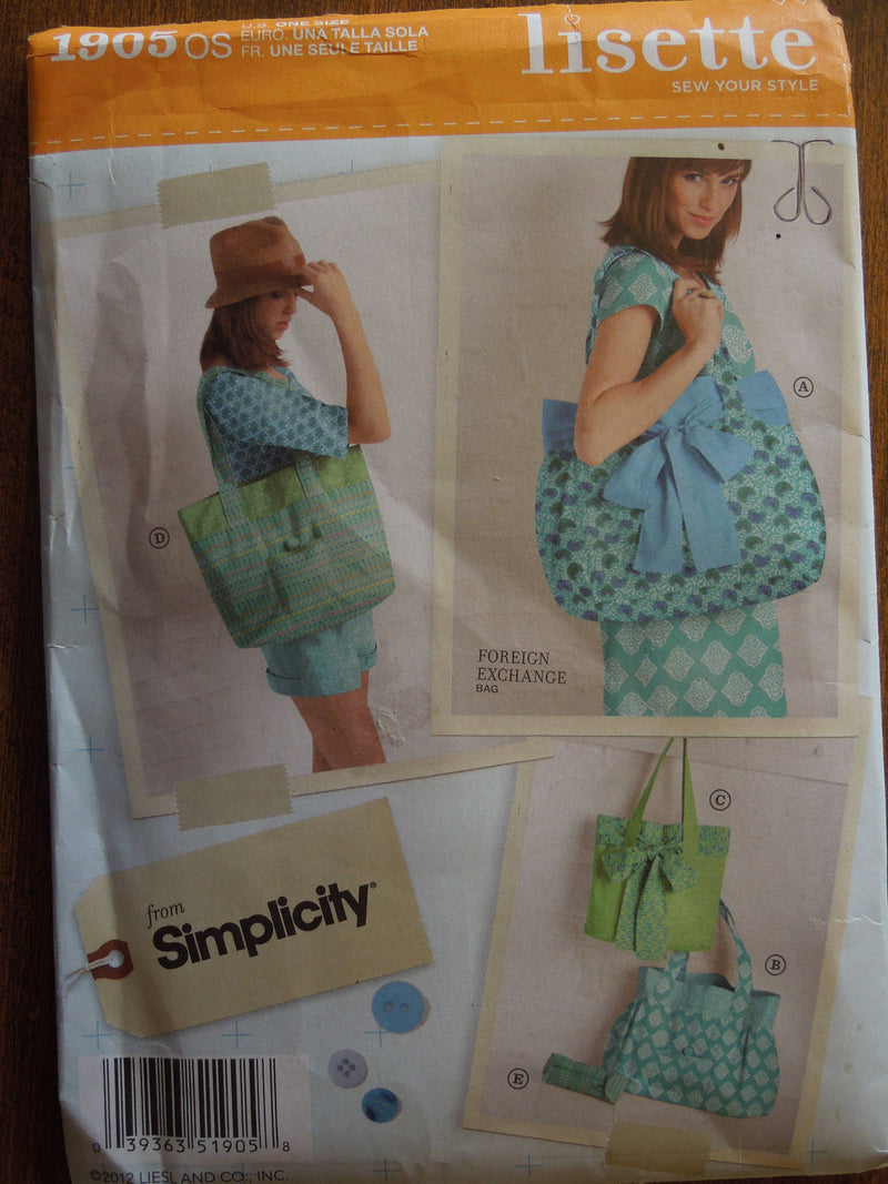 Simplicity Lisette 1905, Bags and cosmetic case, UNCUT sewing pattern,