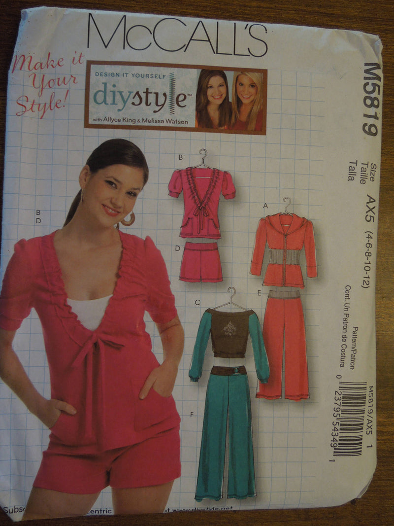 McCalls M5819, Misses, Separates, Hooded Top, UNCUT sewing pattern,