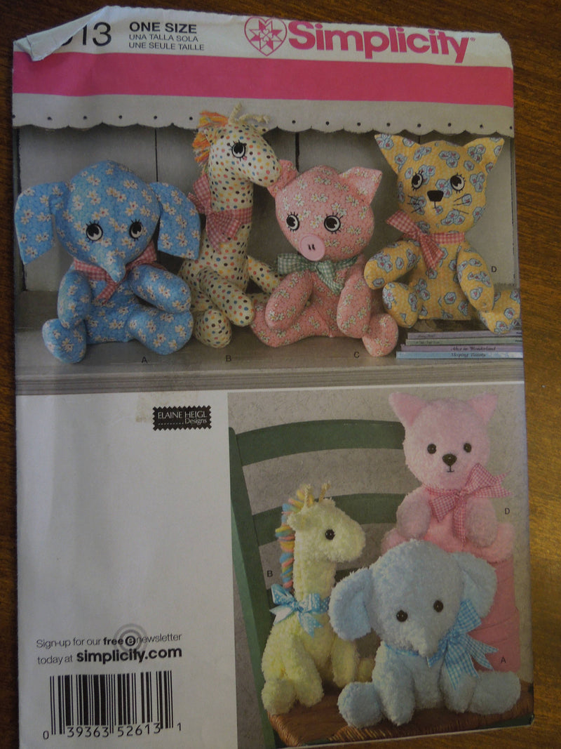 Simplicity 2613, Stuffed Animal Toys or Pillows ,Crafts, UNCUT sewing pattern,
