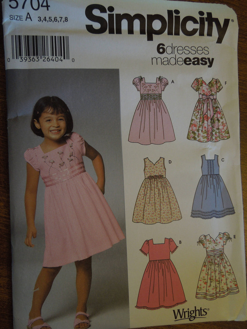 Simplicity 5704, Girls, Dresses, Sizes 3-8, UNCUT sewing pattern,