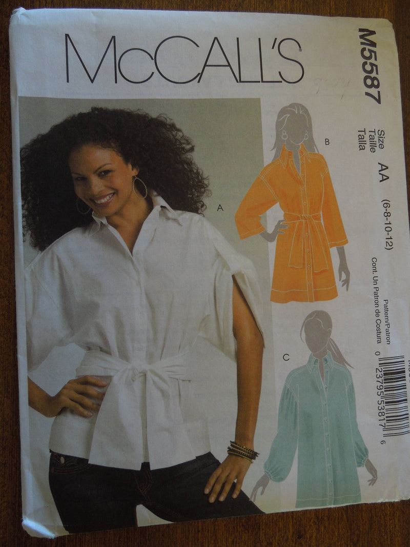 McCalls M5587, Misses, Shirts, Tops, Size 6-12, UNCUT sewing pattern,