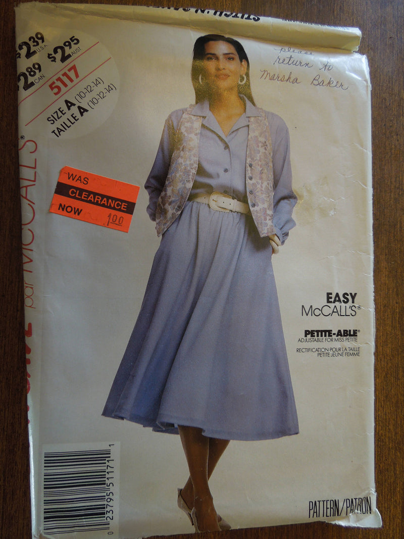 McCalls Stitch n Save 5117,  Misses Dresses, with Vest, UNCUT sewing pattern,