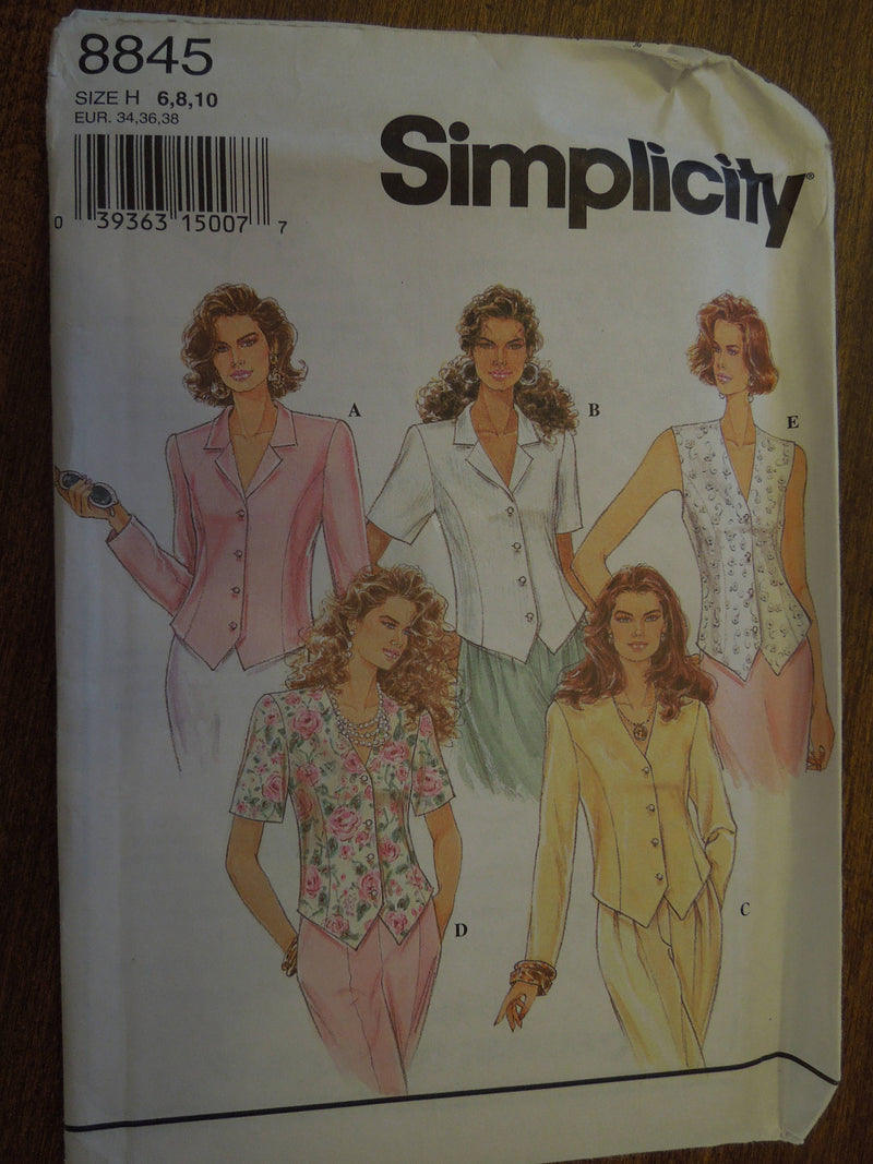 Simplicity 8845, Misses, Tops, Sizes 6 to 10, UNCUT sewing pattern,