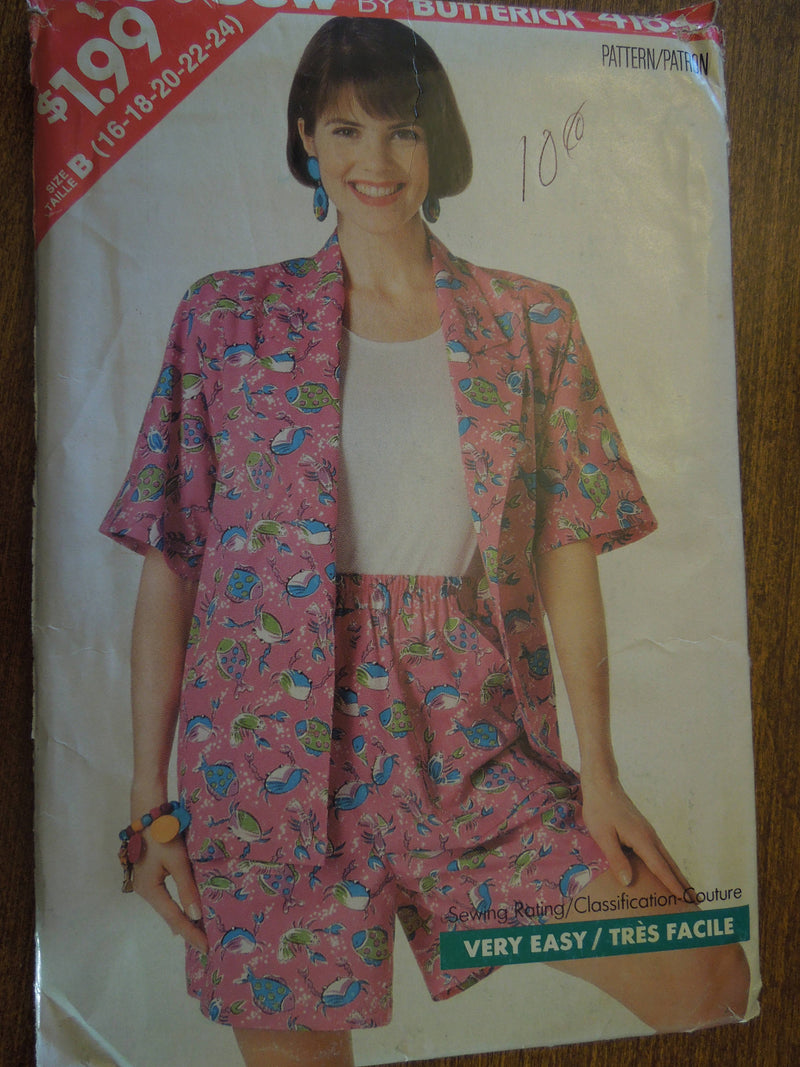 Butterick See and Sew 4184, Misses, Tops, Shirts, Shorts, Petite, UNCUT sewing pattern, Sale