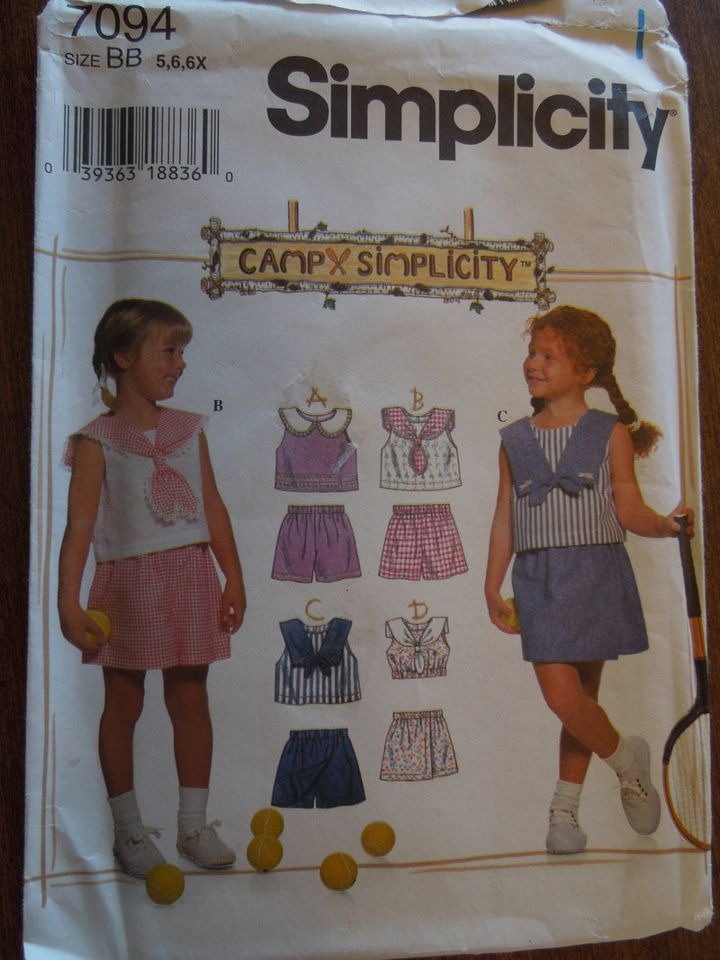 Simplicity 7094, Girls, Tops, Shorts, UNCUT sewing pattern,