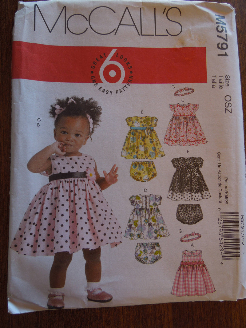 McCalls M5791, sizes S-XL, Infants, Dresses, UNCUT sewing pattern,