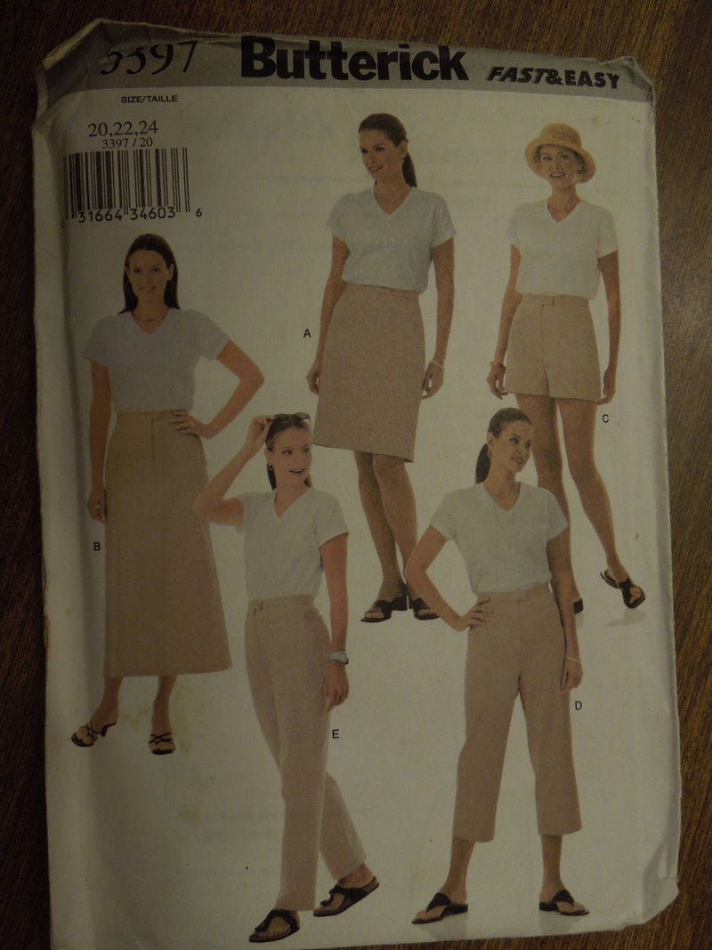 Butterick 3397, Misses, Skirts, Shorts, Pants, UNCUT sewing pattern,