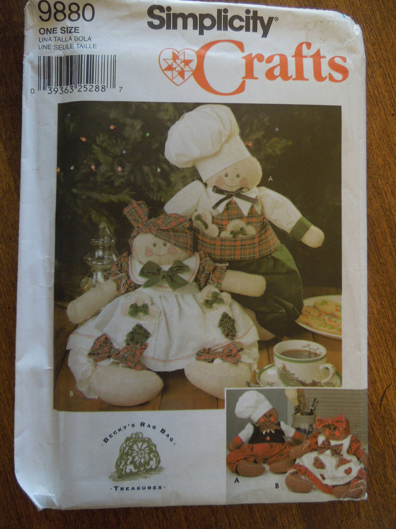 Simplicity 9880, Gingerbread dolls with clothing, Crafts, UNCUT sewing pattern,