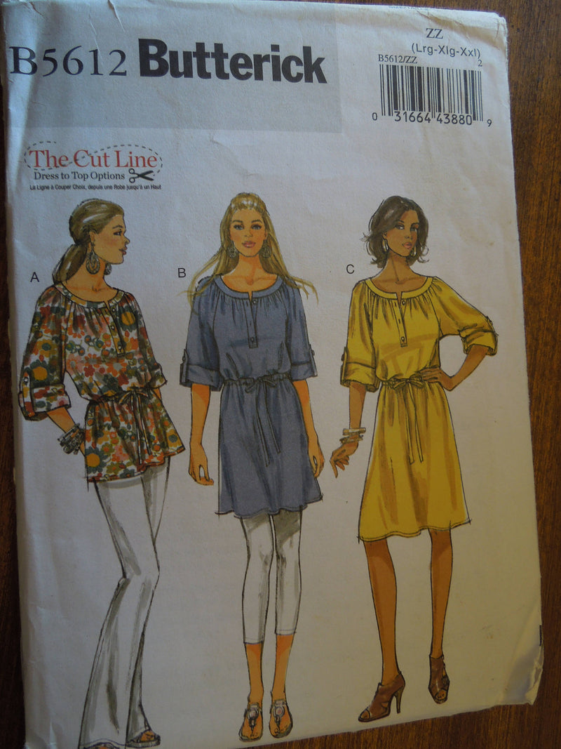 Butterick B5612, Misses Tunics, Dresses, Tops, UNCUT sewing pattern