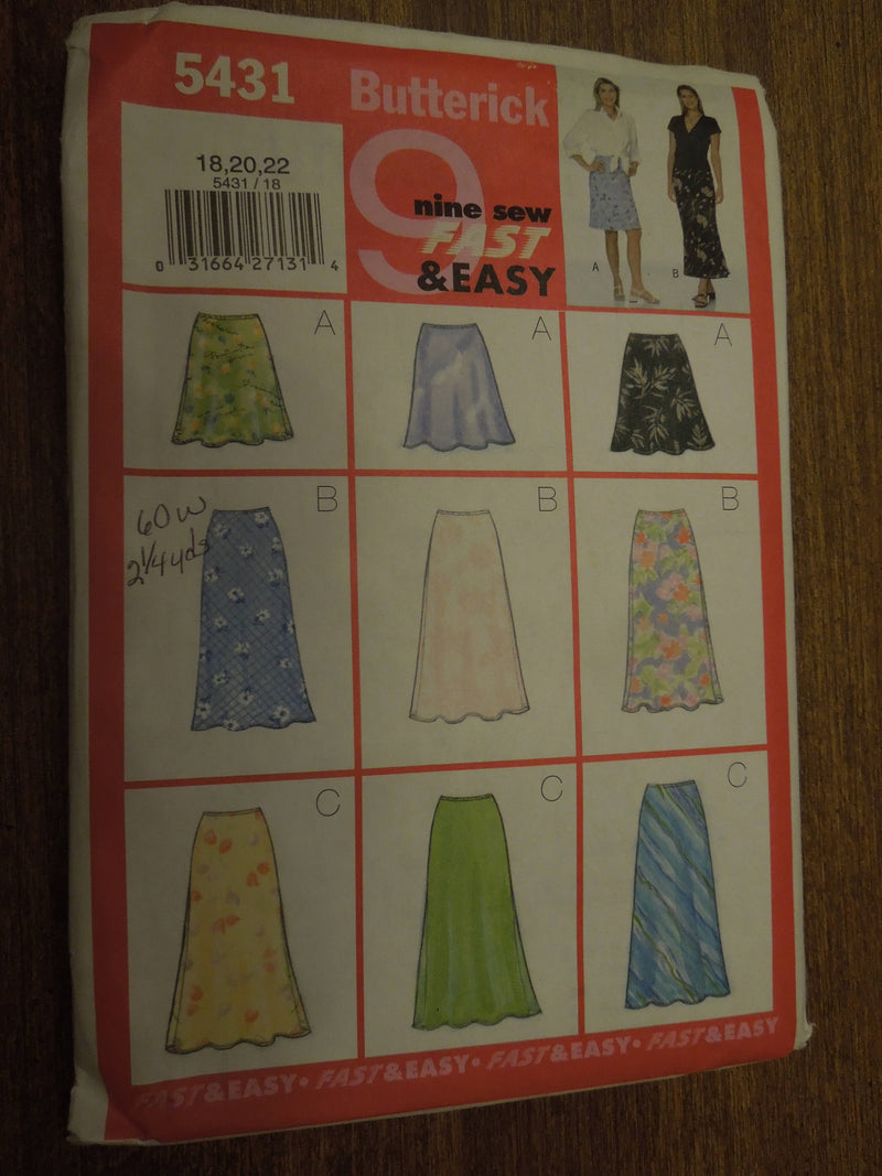 Butterick 5431, Misses Skirts, UNCUT sewing pattern,