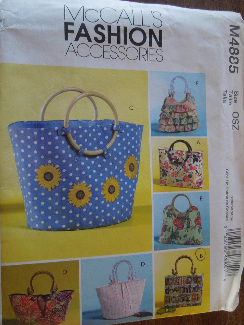 McCalls M4885, handbags, bags, UNCUT sewing pattern,