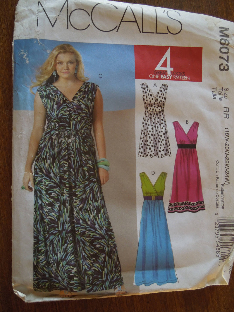 McCalls M6073, Misses Dresses, Pullover Style, UNCUT sewing pattern, Sz Varies