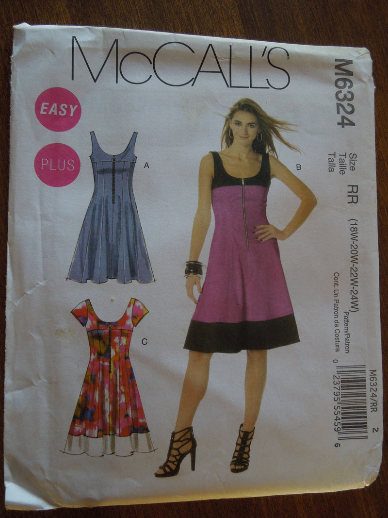 McCalls M6324, Misses, Dresses, Petite, Sizes 18W-24W, UNCUT sewing patterns