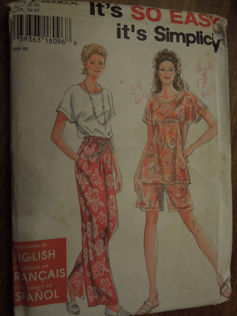 Simplicity 9605, Misses, Shorts, Tops, Sizes XS-XL, UNCUT sewing pattern,