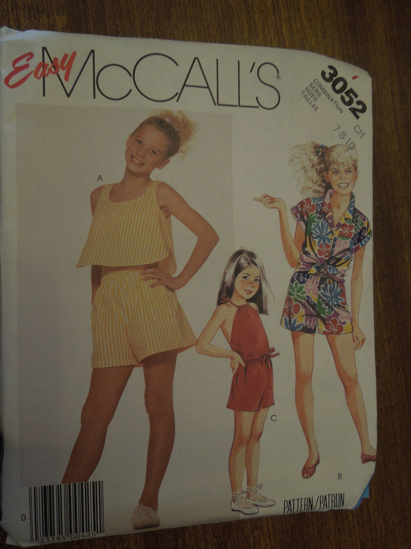 McCalls 3052, Girls Tops and Shorts, UNCUT sewing pattern,